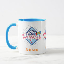 Taza Nepal: Montañas retro marca vacaciones vintage