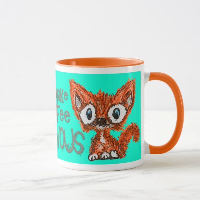 Taza nerviosa del gatito del café (Derecha)
