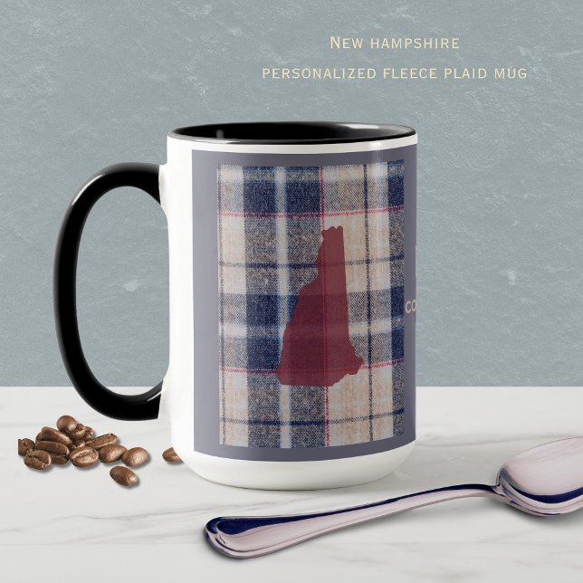 Taza New Hampshire Plaid With State Outline Mug (Personalize this New Hampshire mug, with a fuzzy plaid background. )