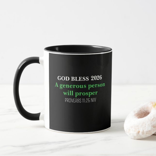 Taza New Year 2026 Blessings Festive Simple Black (Con donut)