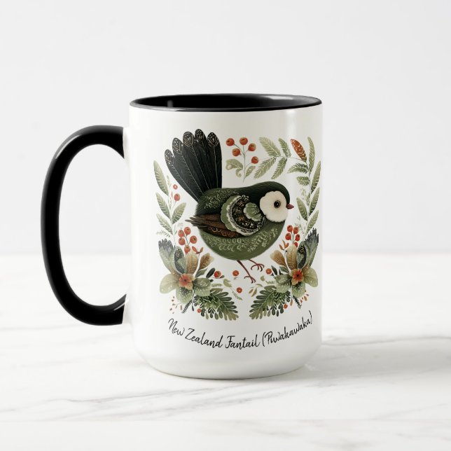 Taza New Zealand Fantail Folk Art (Izquierda)