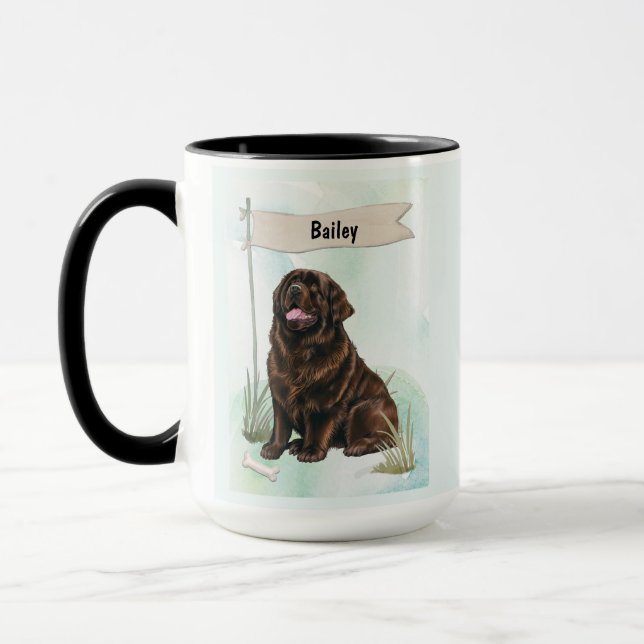 Taza Newfoundland Acuarela Perro Personalizado (Izquierda)