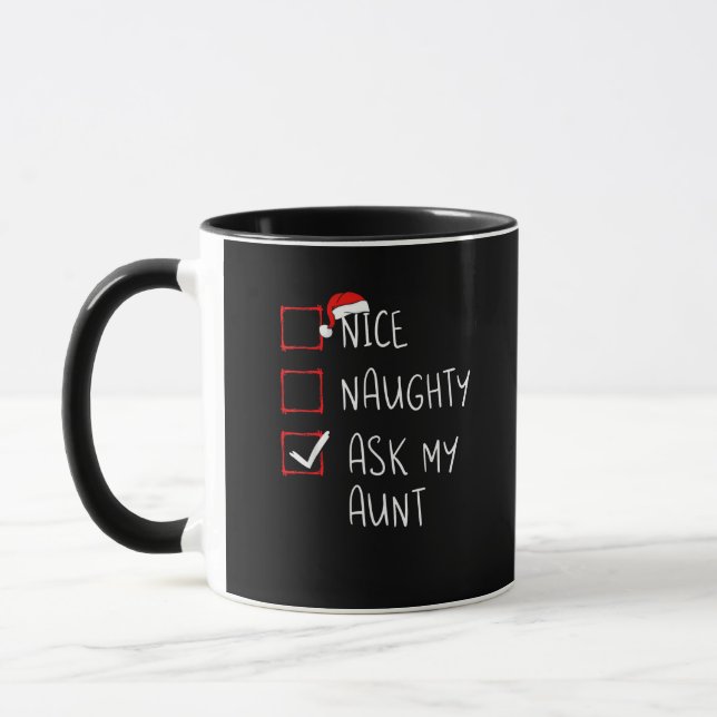 Taza Nice Naughty Ask My Aunt Christmas List Xmas  (Izquierda)