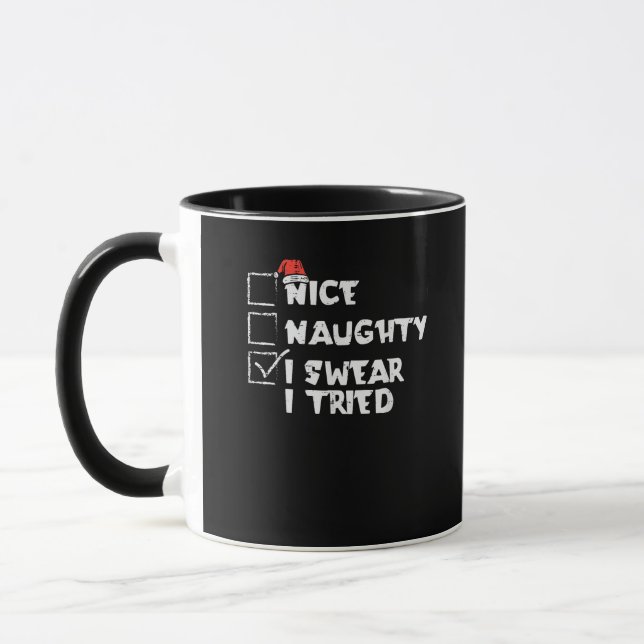 Taza Nice Naughty Tried My Best Holiday Humor (Izquierda)