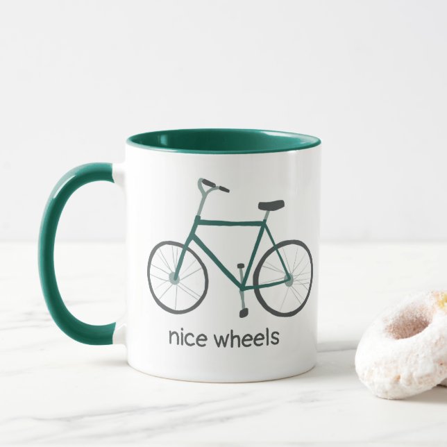 Taza NICE WHEELS PERSONALIZADO de bicicleta verde (Con donut)