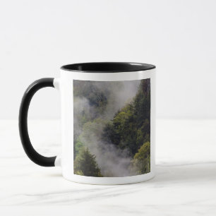Taza Niebla levantándose de la ladera de la montaña t