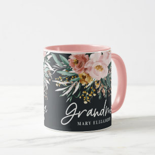 Taza Nieta floral de acuarela moderna de escritura eleg