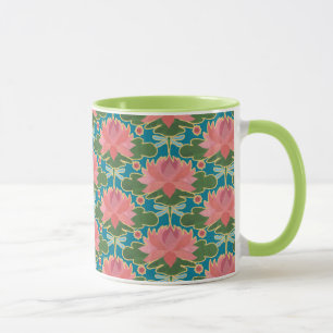 Taza Nieves de agua rosada, patrón de libélulas azules