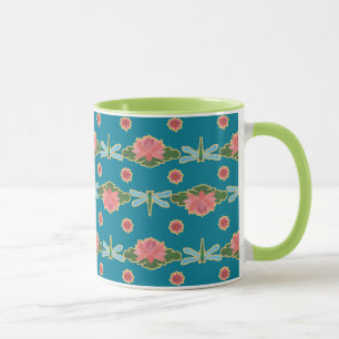 Taza Nieves de agua rosada y libélulas en azul