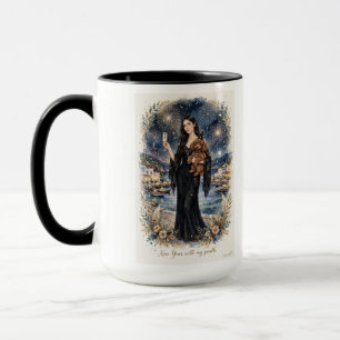 Taza Niña besando a cachorro de caniche–Mamá caniche