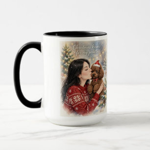 Taza Niña besando a cachorro de caniche–Mamá caniche