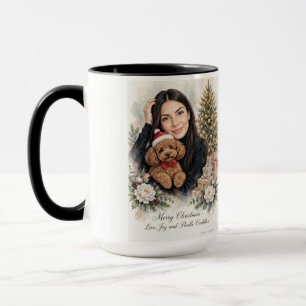 Taza Niña besando a cachorro de caniche–Mamá caniche