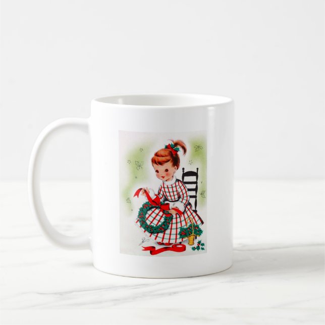 Taza Niña clásica del navidad con las cintas de la (Izquierda)