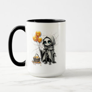 Taza Niña Esqueleto Adorable con Globos de Calabaza