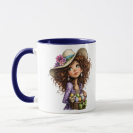 Taza Niña linda de Pascua con arte primaveral de huevos