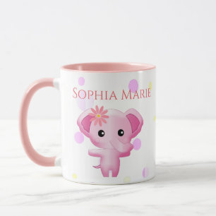 Taza Niña pequeña y rosa dulce elefante
