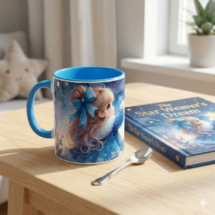 Taza Niña Soñadora Observadora de Estrellas Acuarela