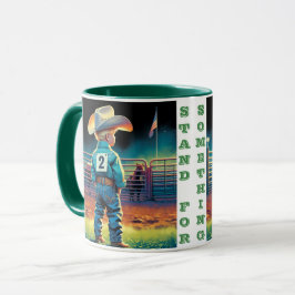 Taza Niñito en Rodeo cerca caballos de la bandera estad