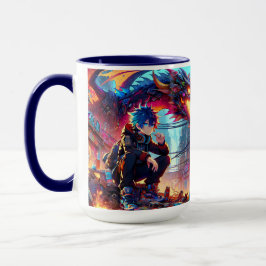 Taza Niño animado y dragón en un mundo distópico