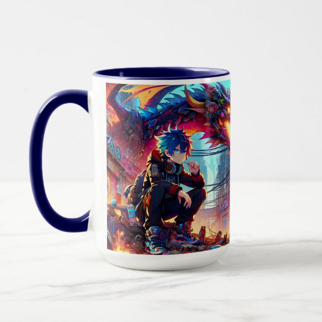Taza Niño animado y dragón en un mundo distópico (Izquierda)