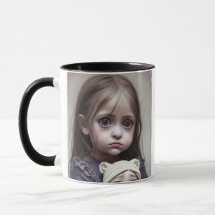 Taza Niño asustado con muñeca Halloween Eerie