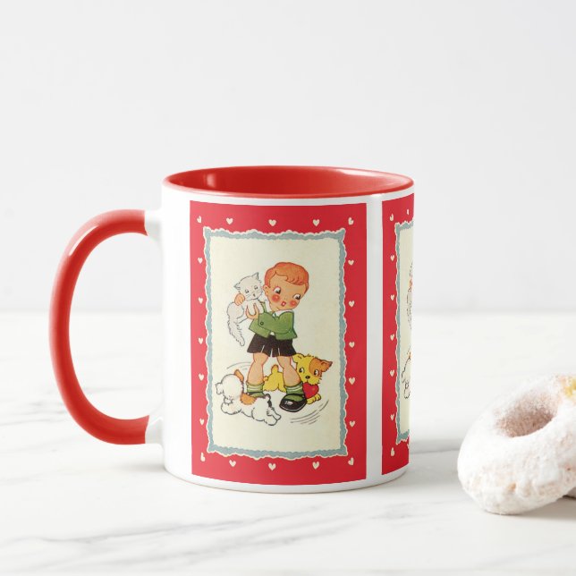 Taza Niño de la época salvando un gatito de los cachorr (Con donut)