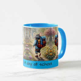 Taza Niño de ratones cortos camino a la escuela, person