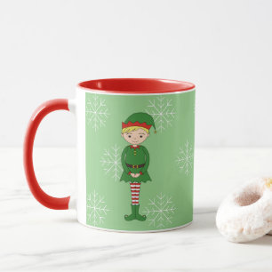 Taza Niño Elfo illusima Navidad Copos de Nieve Verde Cl