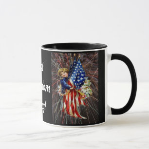 Taza Niño patriótico vintage y fuegos artificiales