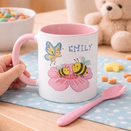 Taza Niños adorables abeja y mariposa
