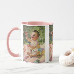 Taza Niños Antiguos, Niña Adorable en una Manta Rosa
