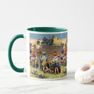 Taza Niños antiguos saludando a un agricultor local en 