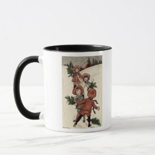 Taza Niños con las bolas de nieve que lanzan del acebo