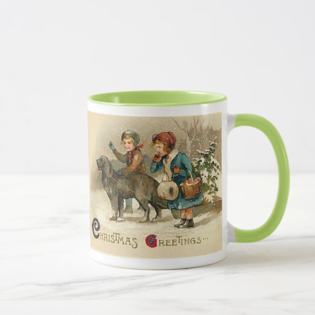 Taza Niños con perro en el Día del Navidad (Derecha)