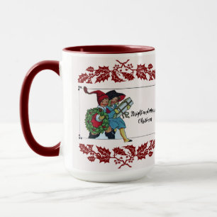 TAZA NIÑOS CON REGALOS DE NAVIDAD Y FLORAL ROJA