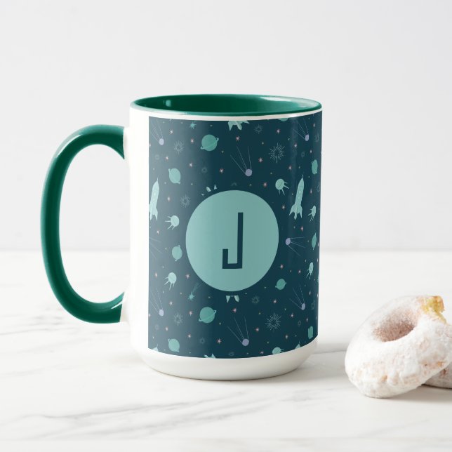 Taza Niños de cohete lanzan al espacio planetas saturad (Con donut)