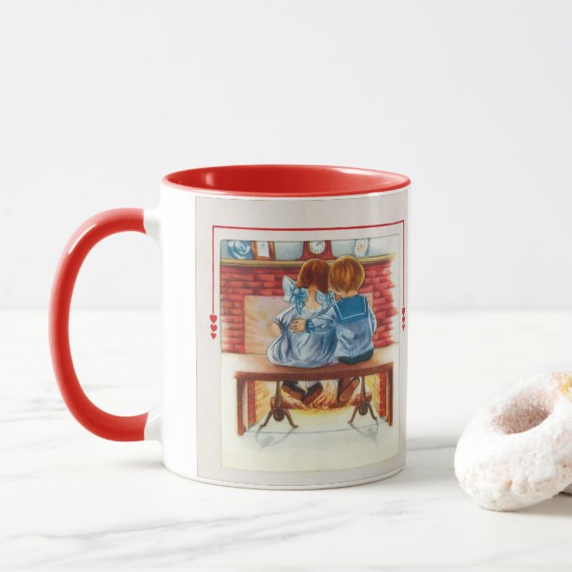 Taza Niños Día de San Valentín victorianos de época (Con donut)