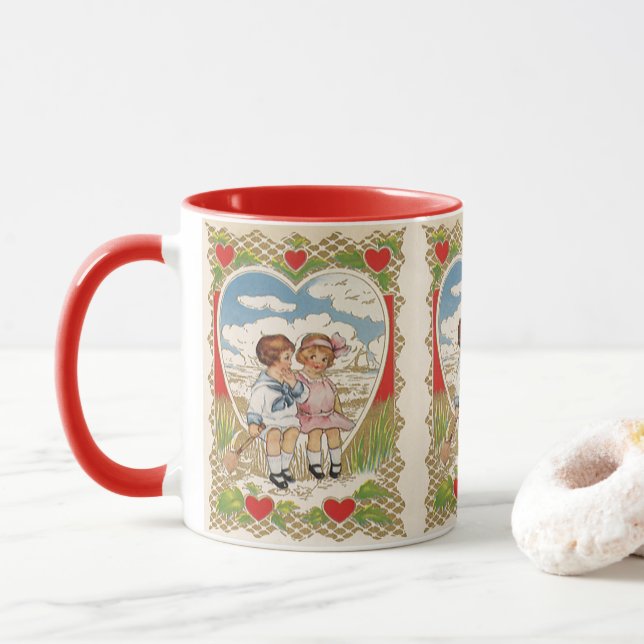 Taza Niños Día de San Valentín victorianos de época en  (Con donut)