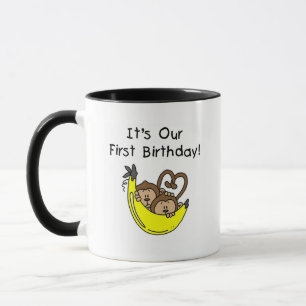 Taza Niños gemelos primer cumpleaños camisetas de mono 