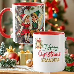 Taza Niños Hadas Elfos Vintage Navidad Personalizable