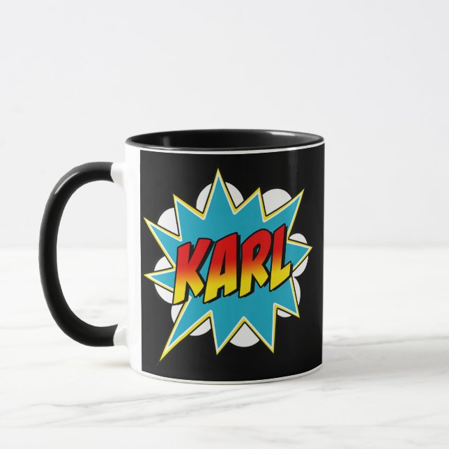 Taza Niños Karl Name Comic Book Superhéroe  (Izquierda)