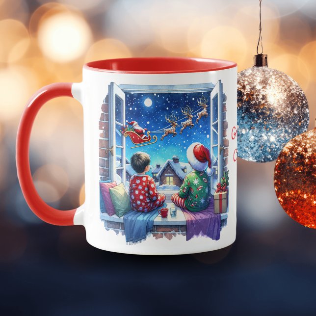 Taza Niños mirando el Sleigh de Santa Claus personaliza (Subido por el creador)