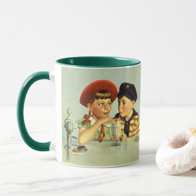 Taza Niños, niños y Chicas de la época compartiendo un  (Con donut)