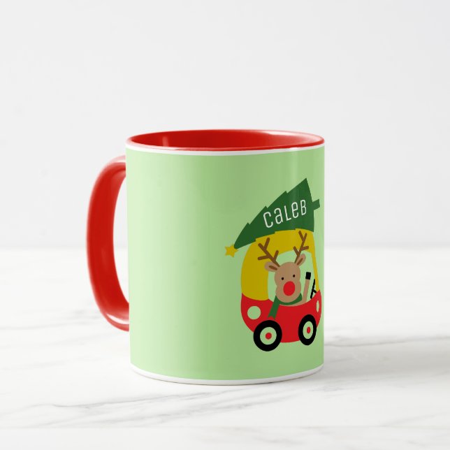 Taza Niños pequeños renos rojos de auto y árboles de Na (Anverso izquierdo)