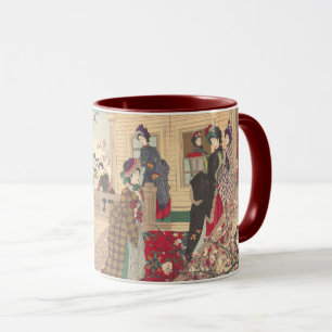 Taza Niños que juegan en la nieve debajo de árboles d