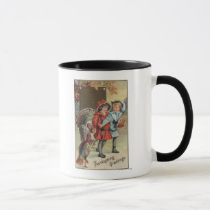 Taza Niños que sostienen una calabaza, pavos
