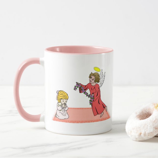 Taza Niños rezando peluca rosa (Con donut)