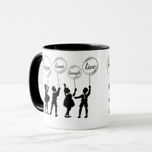 Taza Niños Silhouette Palabras Inspiradoras Globos