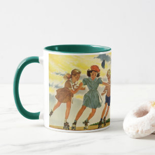 Taza Niños y Chicas divertidos con el patinaje sobre pa