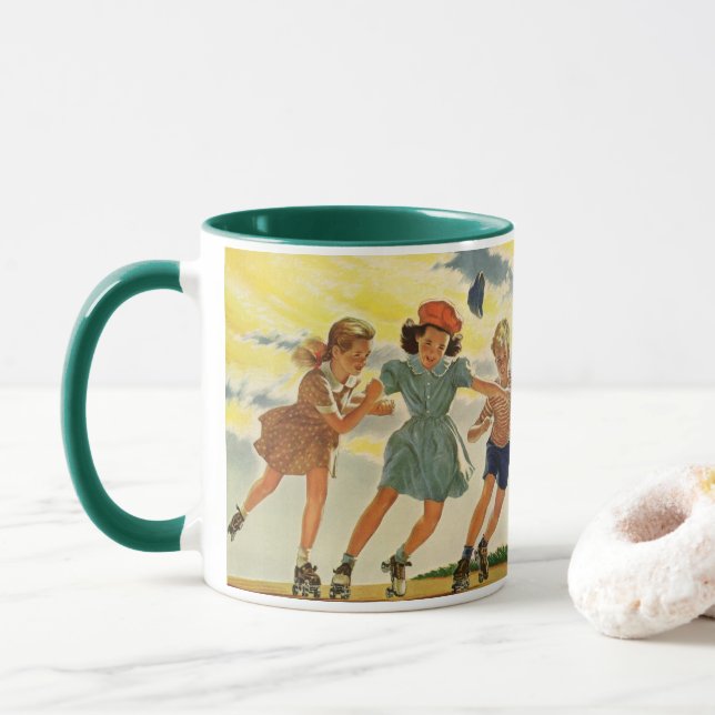 Taza Niños y Chicas divertidos con el patinaje sobre pa (Con donut)